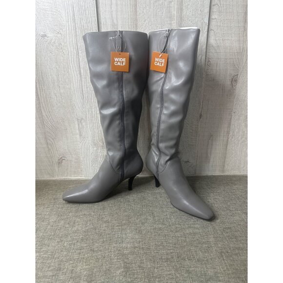 Franco Sarto Womens Sz 6.5 Lyla Wide Calf Zip Gray Knee High Boots Pointed Toe - Picture 5 of 12